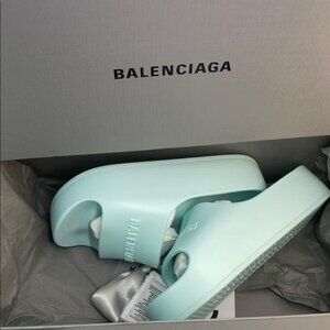New Authentic Balenciaga Mint Green Slides Women Sandals
